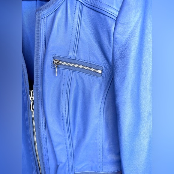 WHBM White House Black Market Leather blue jacket - Picture 8 of 11